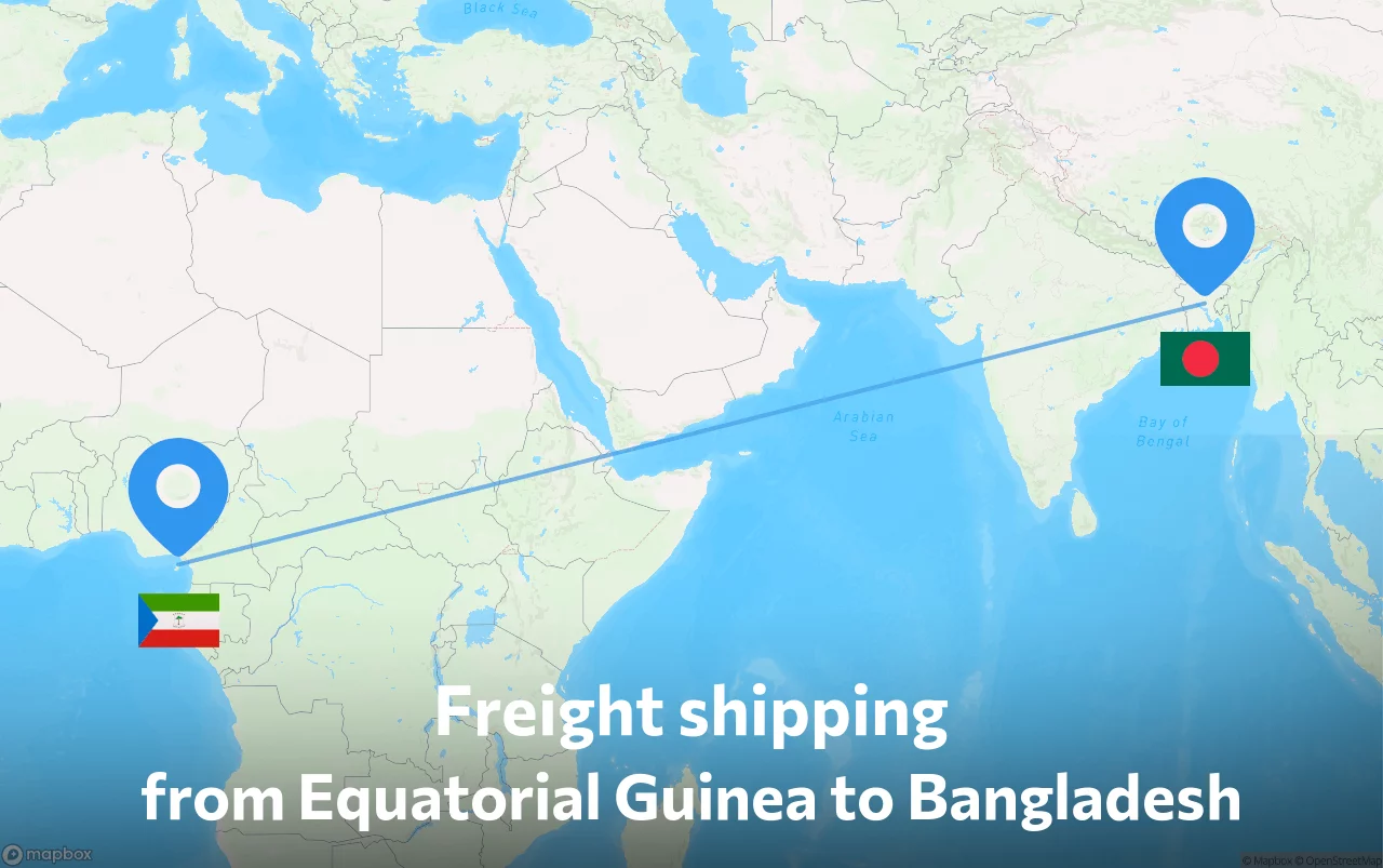 Shipping route from Equatorial Guinea to Bangladesh