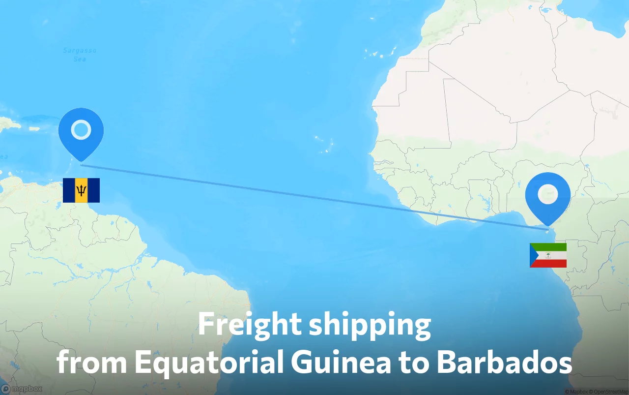 Shipping route from Equatorial Guinea to Barbados