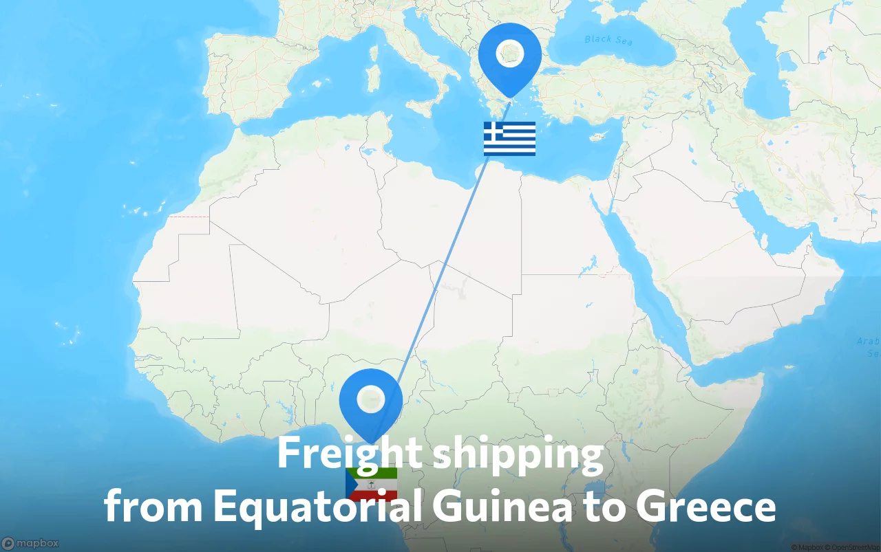 Shipping route from Equatorial Guinea to Greece