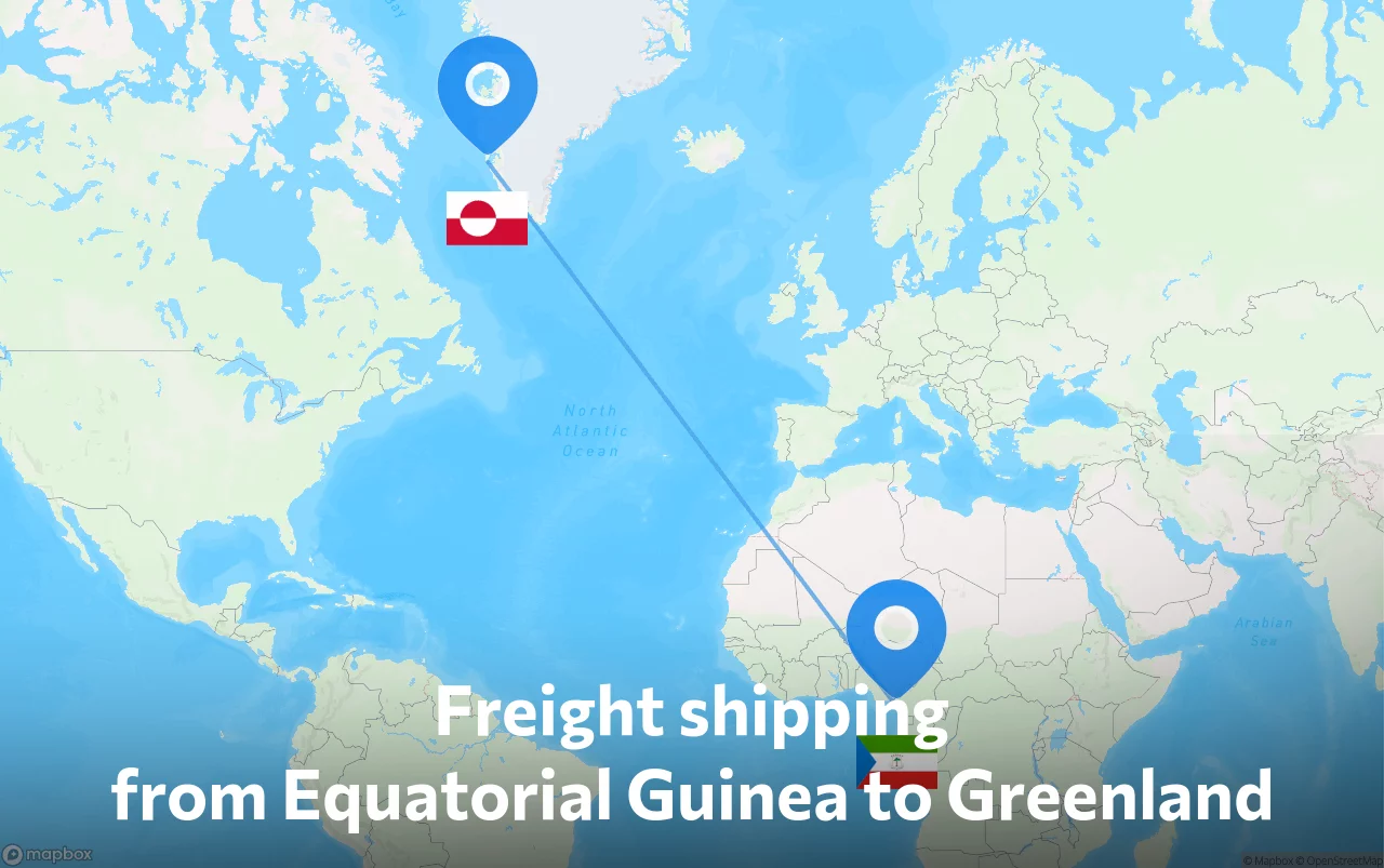 Shipping route from Equatorial Guinea to Greenland