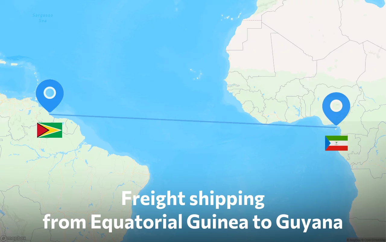Shipping route from Equatorial Guinea to Guyana