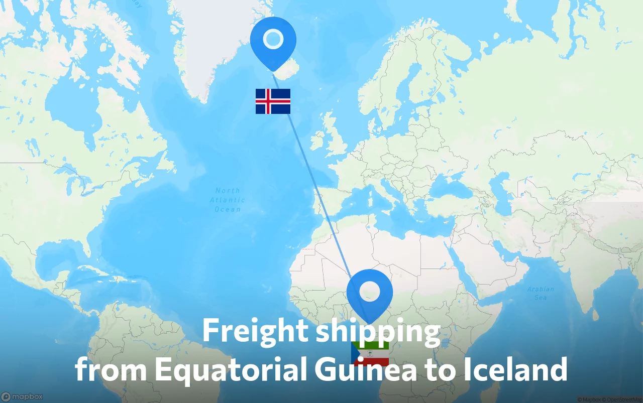 Shipping route from Equatorial Guinea to Iceland