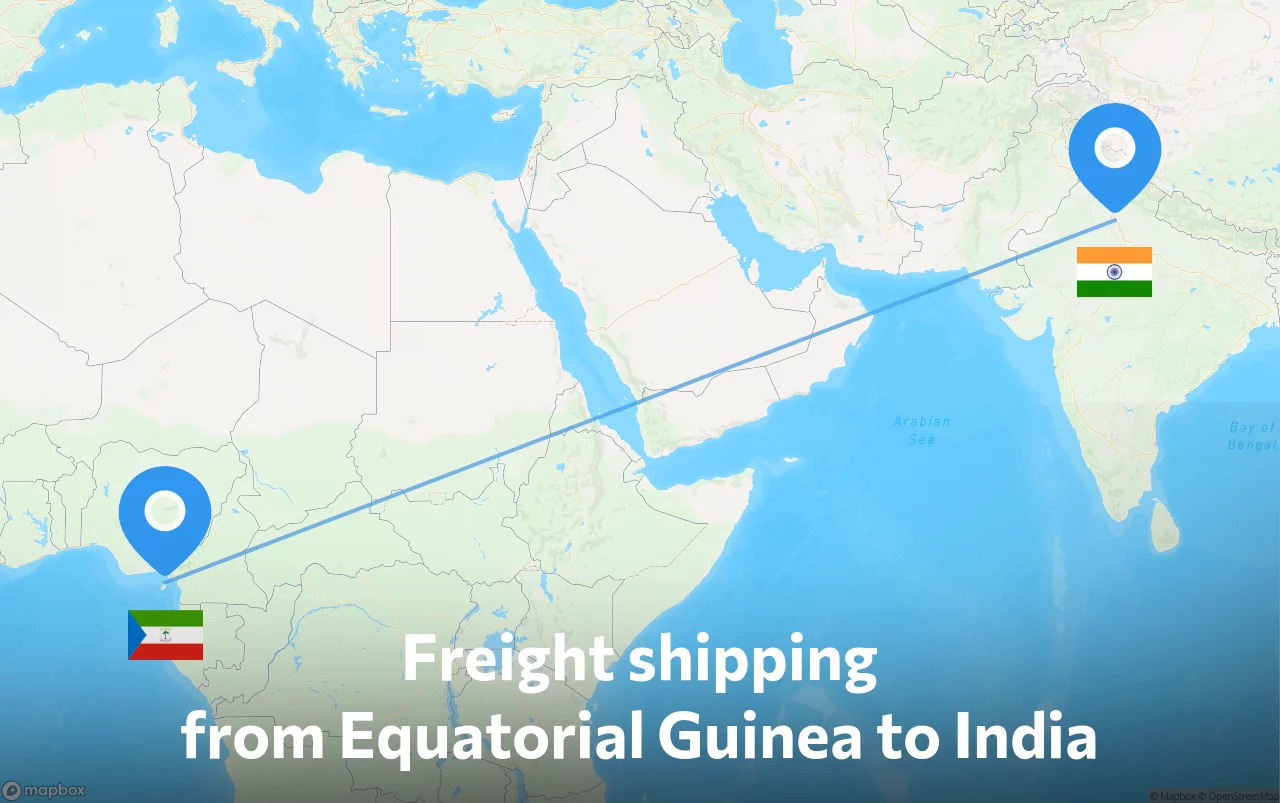 Shipping route from Equatorial Guinea to India
