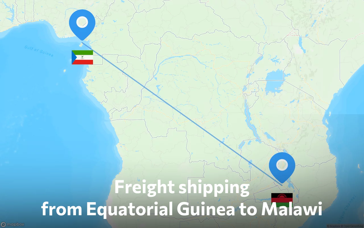 Shipping route from Equatorial Guinea to Malawi
