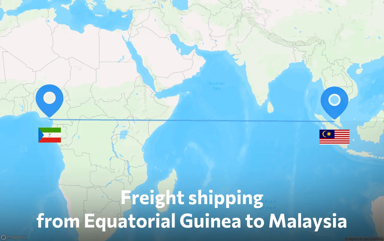 Shipping route from Equatorial Guinea to Malaysia