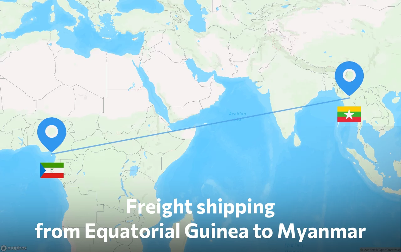 Shipping route from Equatorial Guinea to Myanmar