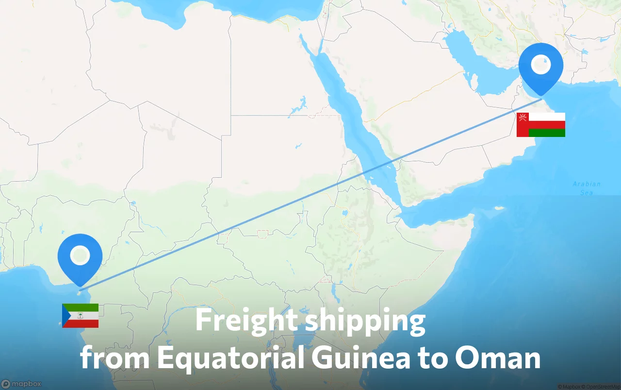 Shipping route from Equatorial Guinea to Oman