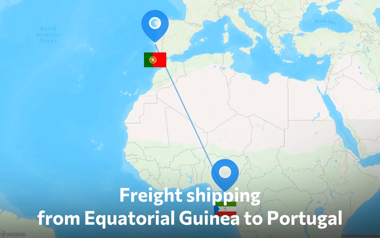 Shipping route from Equatorial Guinea to Portugal