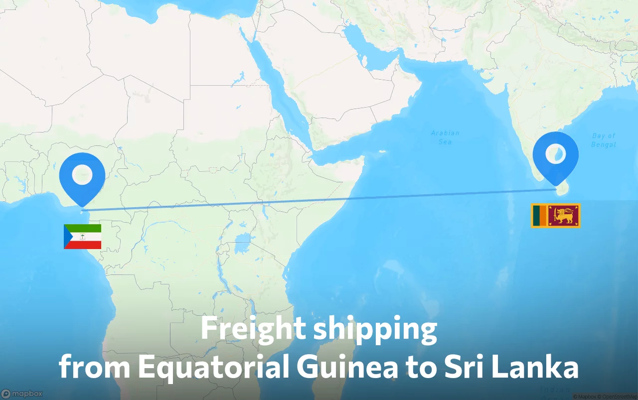 Shipping route from Equatorial Guinea to Sri Lanka