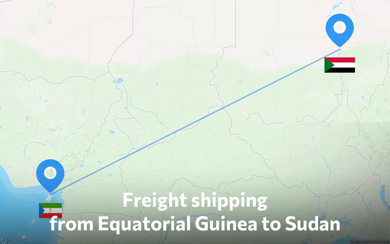Shipping route from Equatorial Guinea to Sudan
