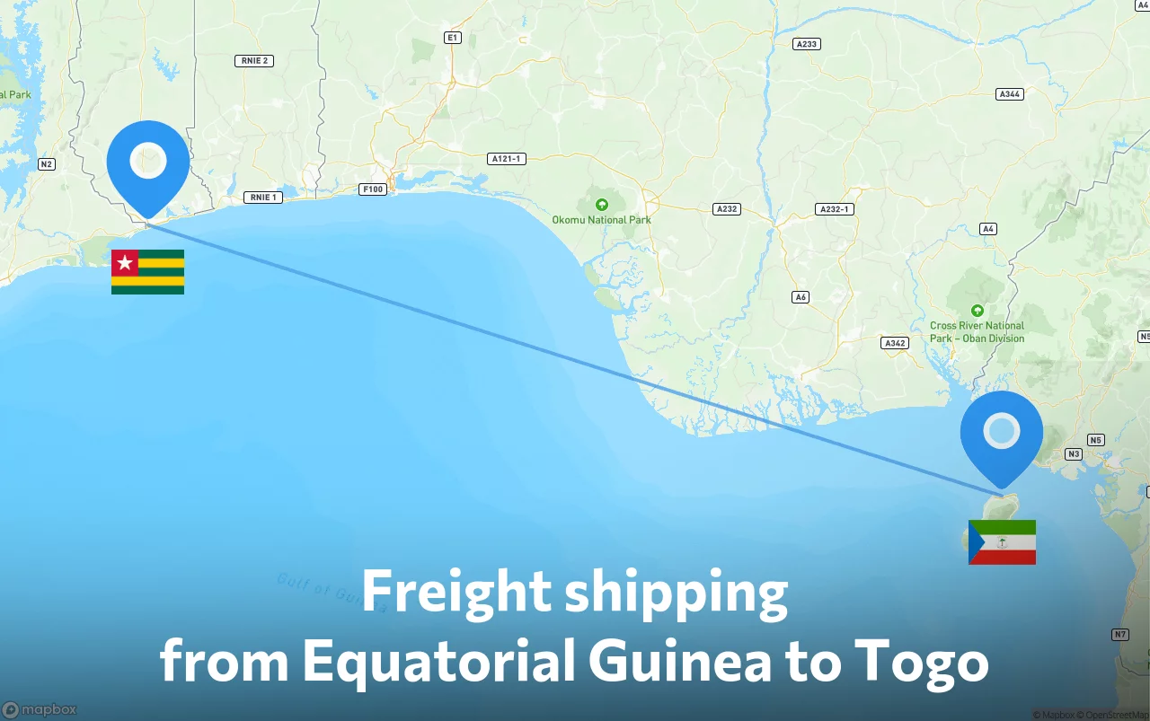 Shipping route from Equatorial Guinea to Togo