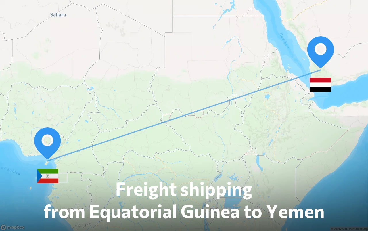 Shipping route from Equatorial Guinea to Yemen