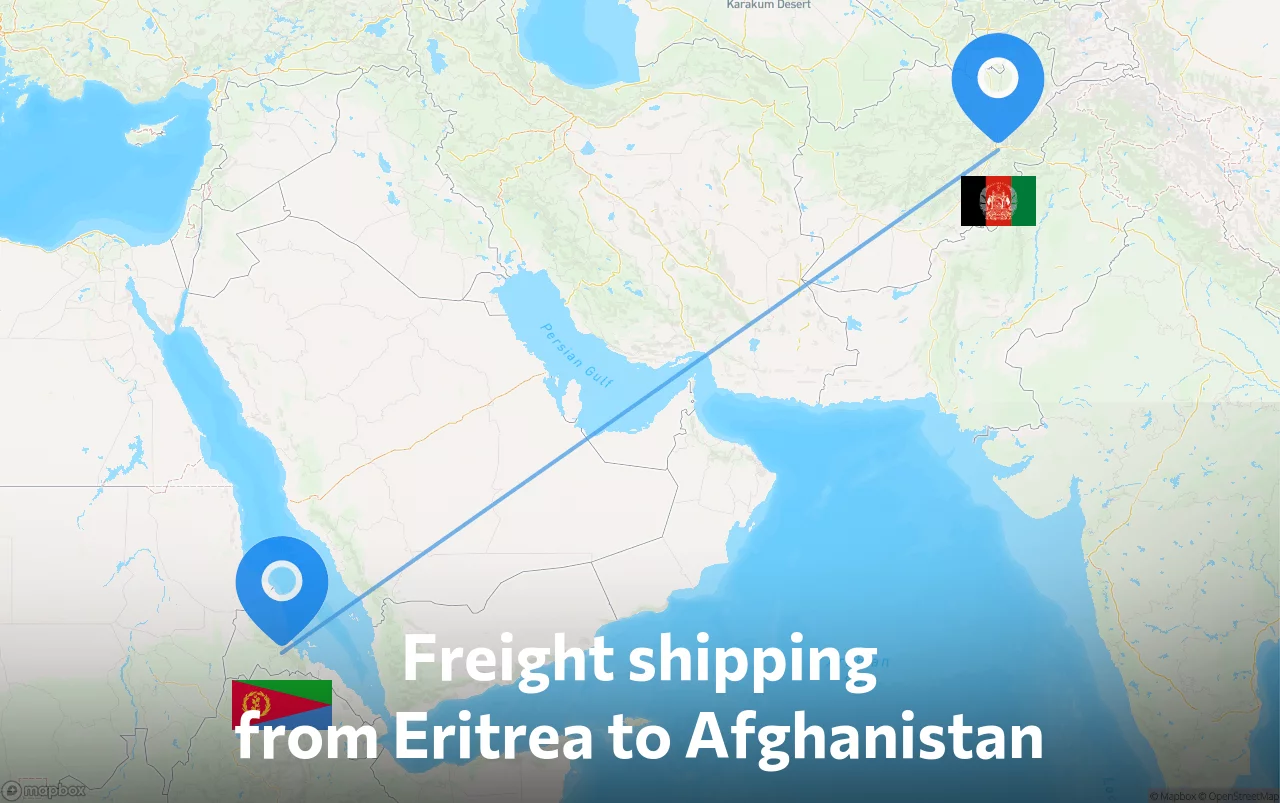 Shipping route from Eritrea to Afghanistan