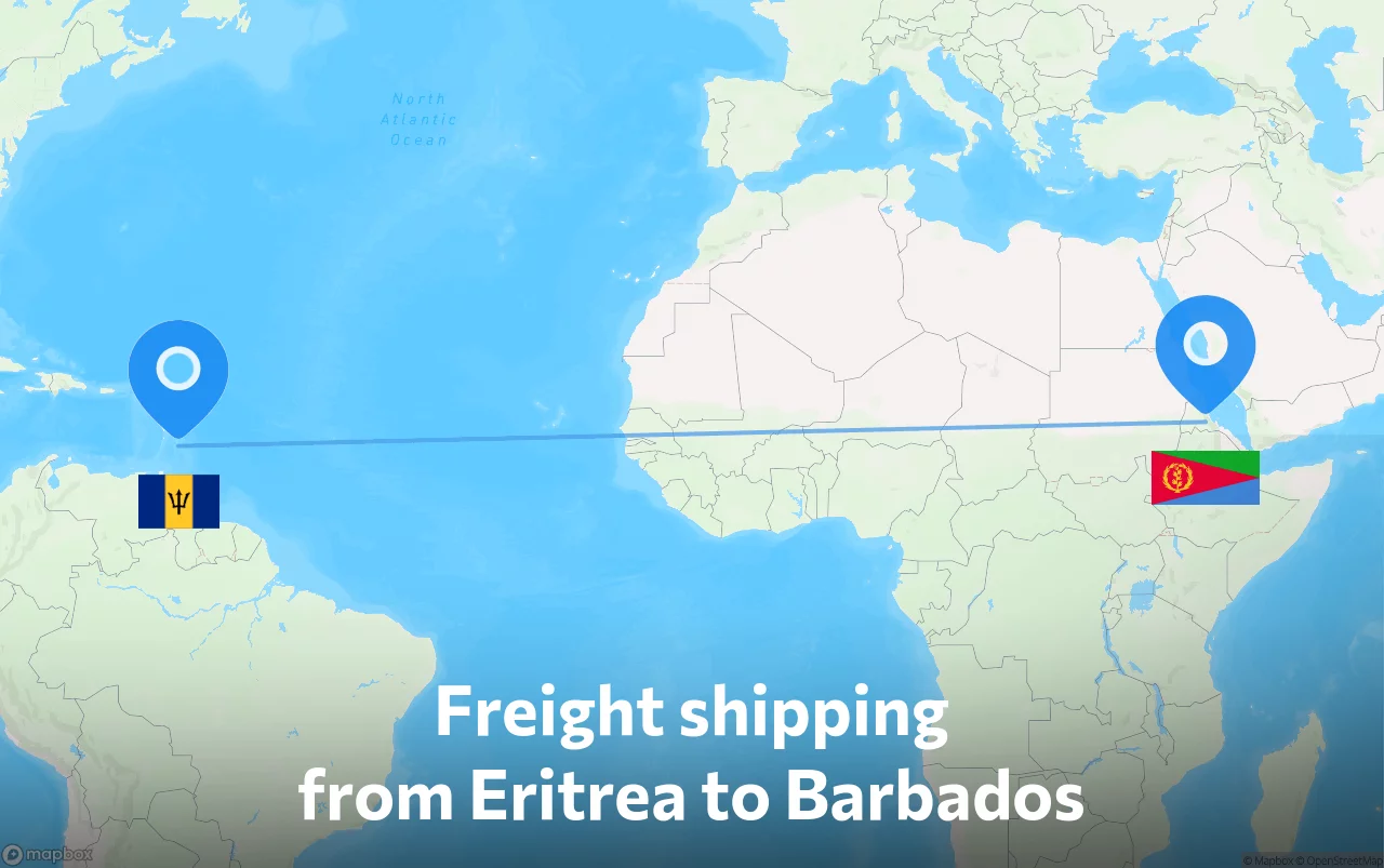 Shipping route from Eritrea to Barbados