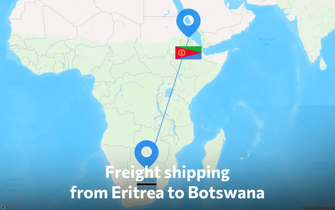 Shipping route from Eritrea to Botswana