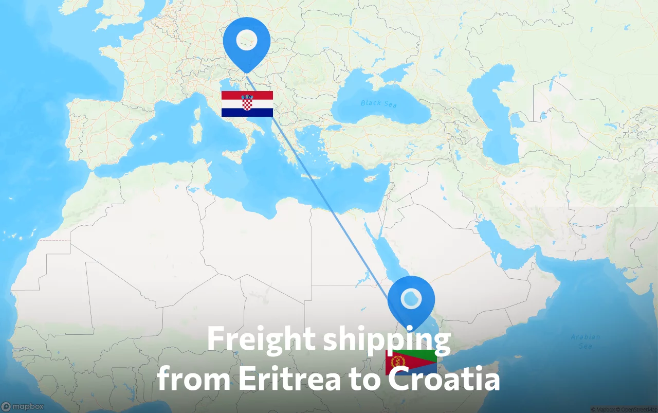 Shipping route from Eritrea to Croatia