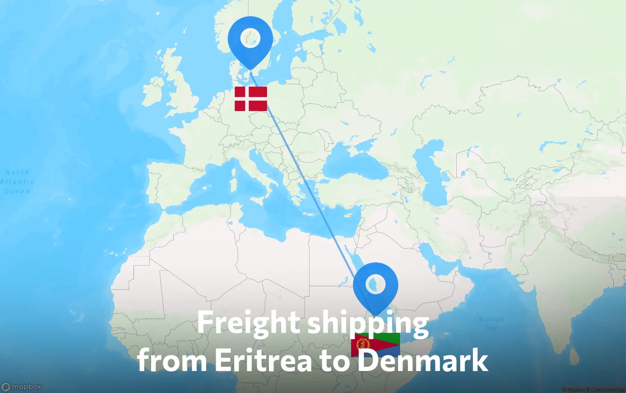 Shipping route from Eritrea to Denmark