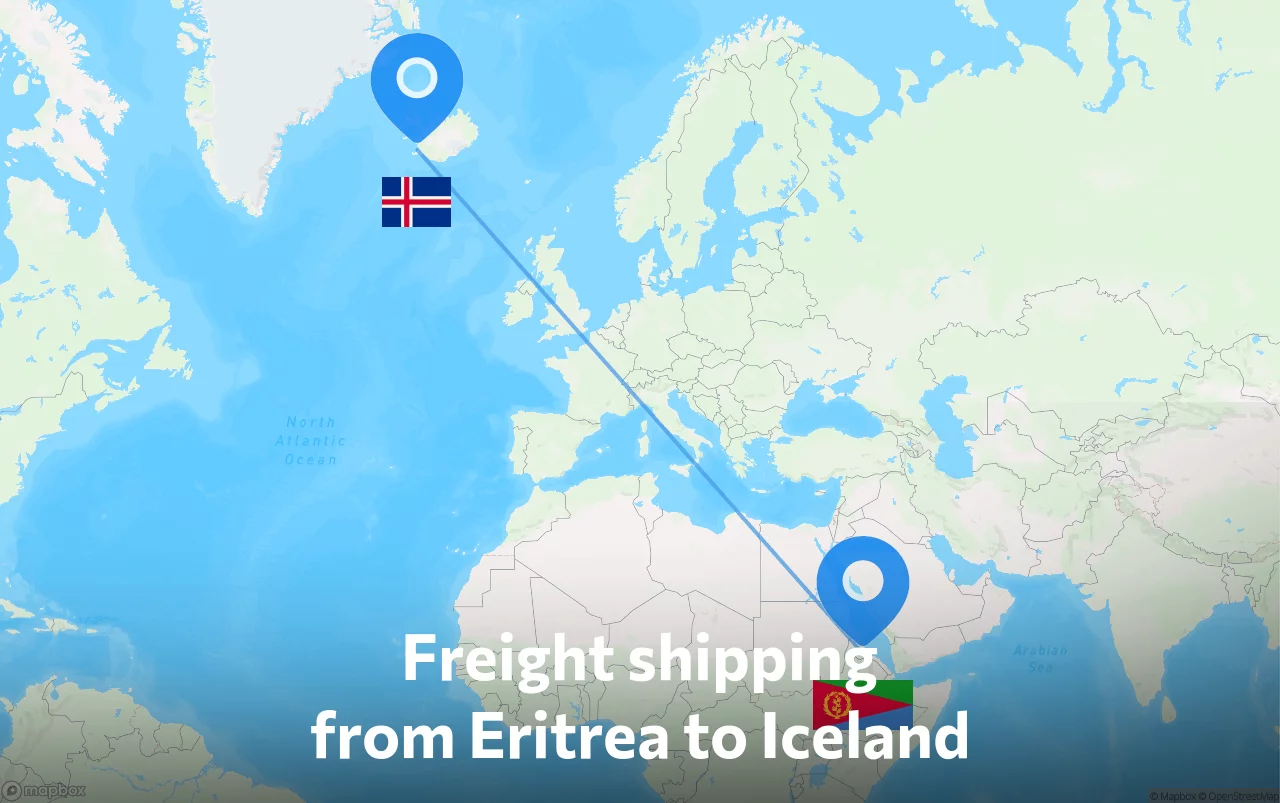 Shipping route from Eritrea to Iceland