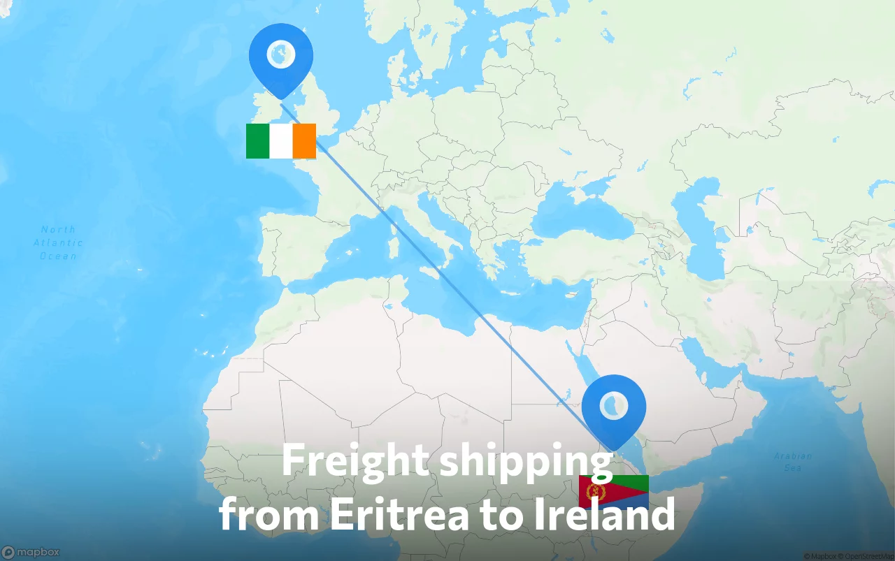 Shipping route from Eritrea to Ireland