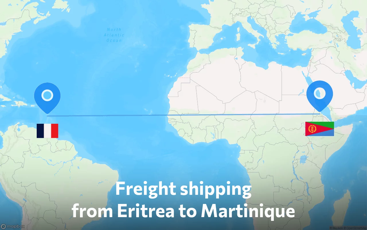 Shipping route from Eritrea to Martinique