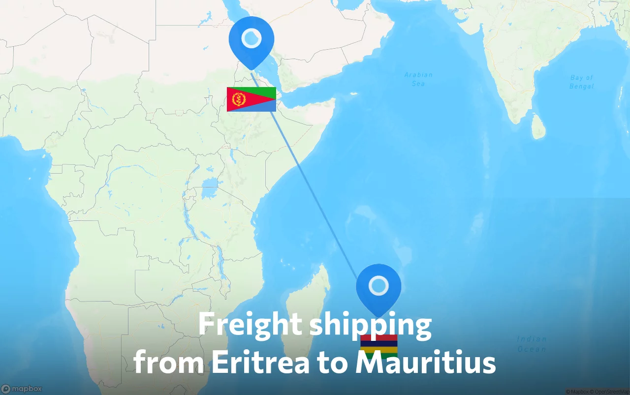 Shipping route from Eritrea to Mauritius