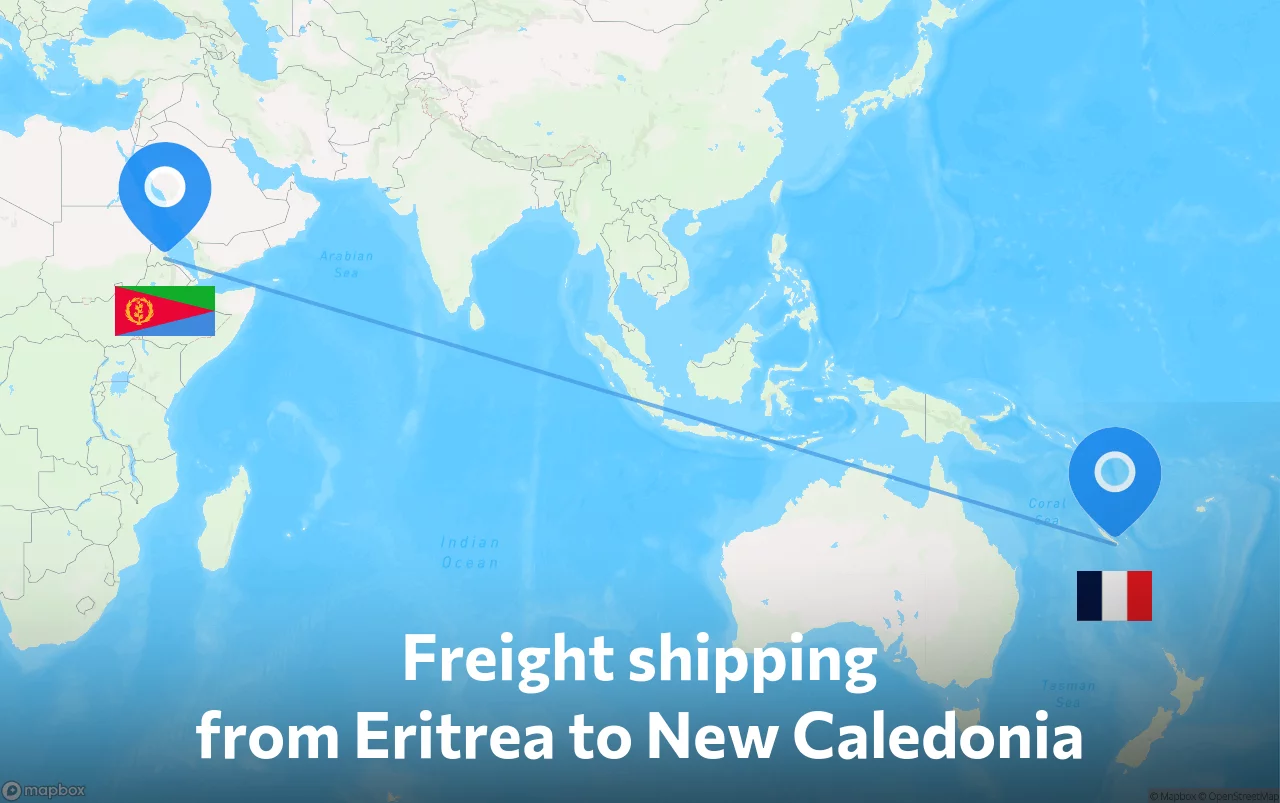 Shipping route from Eritrea to New Caledonia