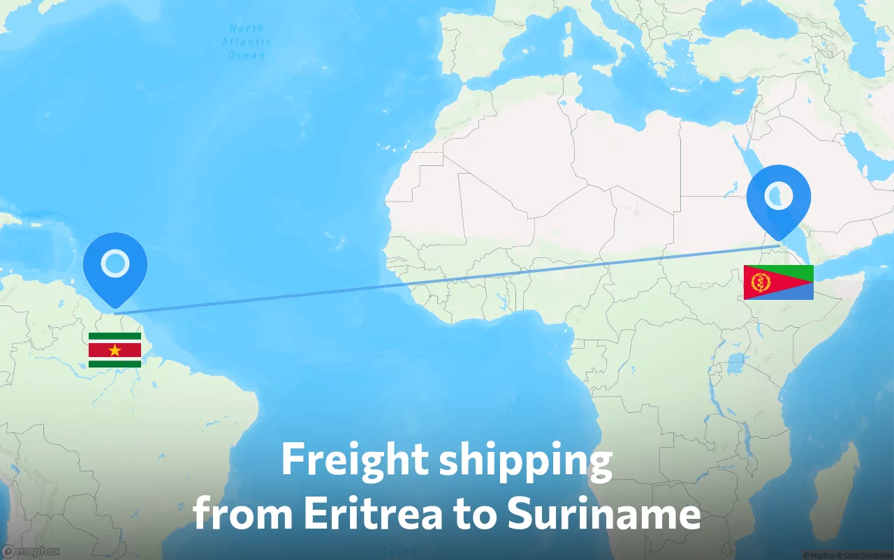 Shipping route from Eritrea to Suriname