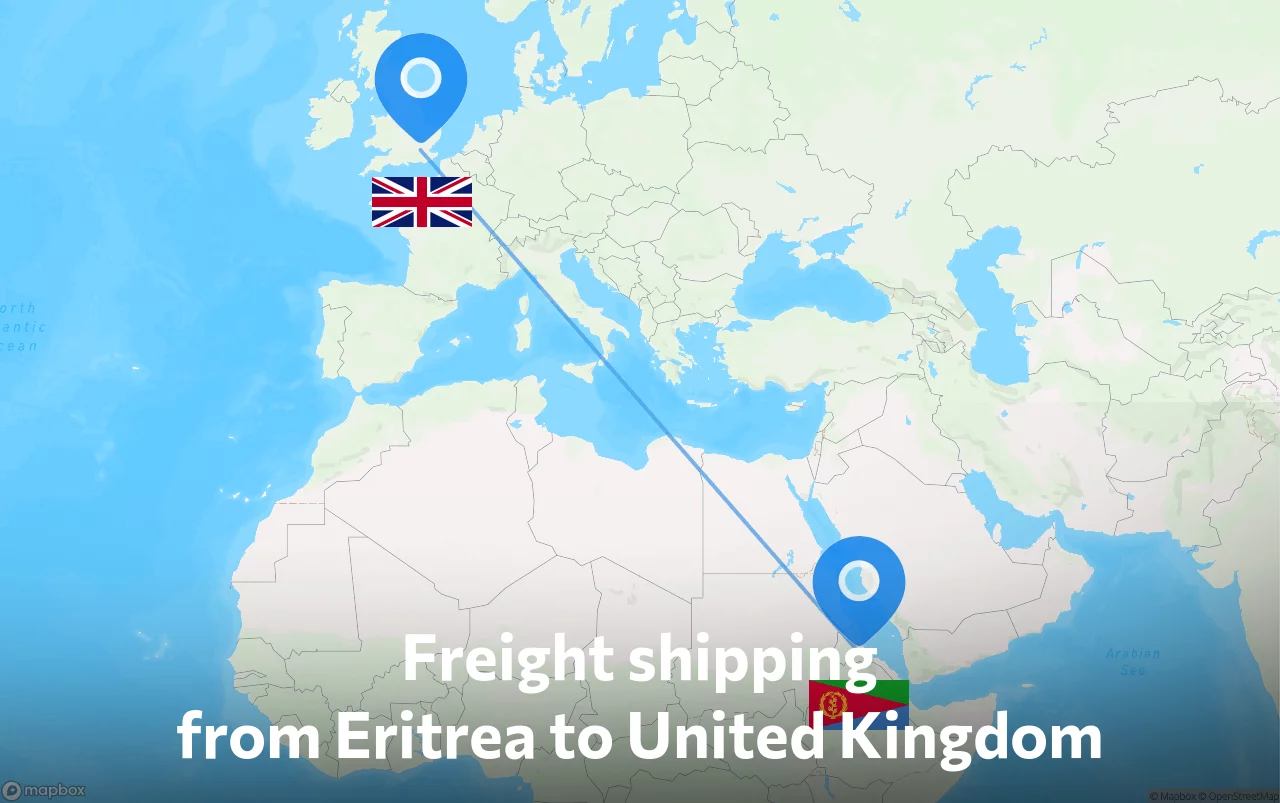 Shipping route from Eritrea to United Kingdom