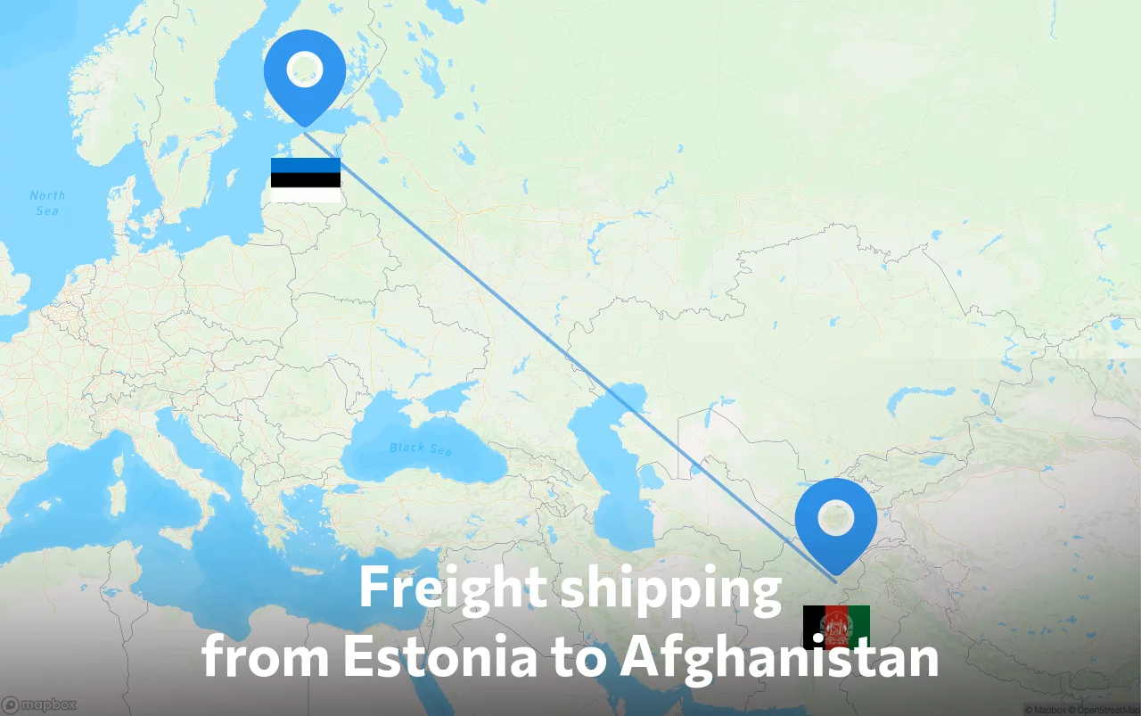 Shipping route from Estonia to Afghanistan