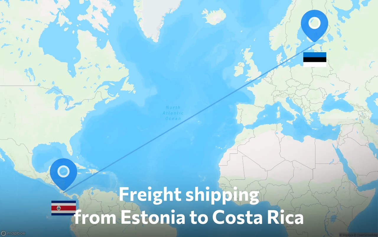 Shipping route from Estonia to Costa Rica