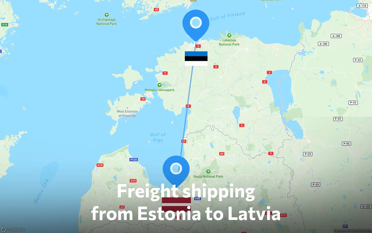 Shipping route from Estonia to Latvia