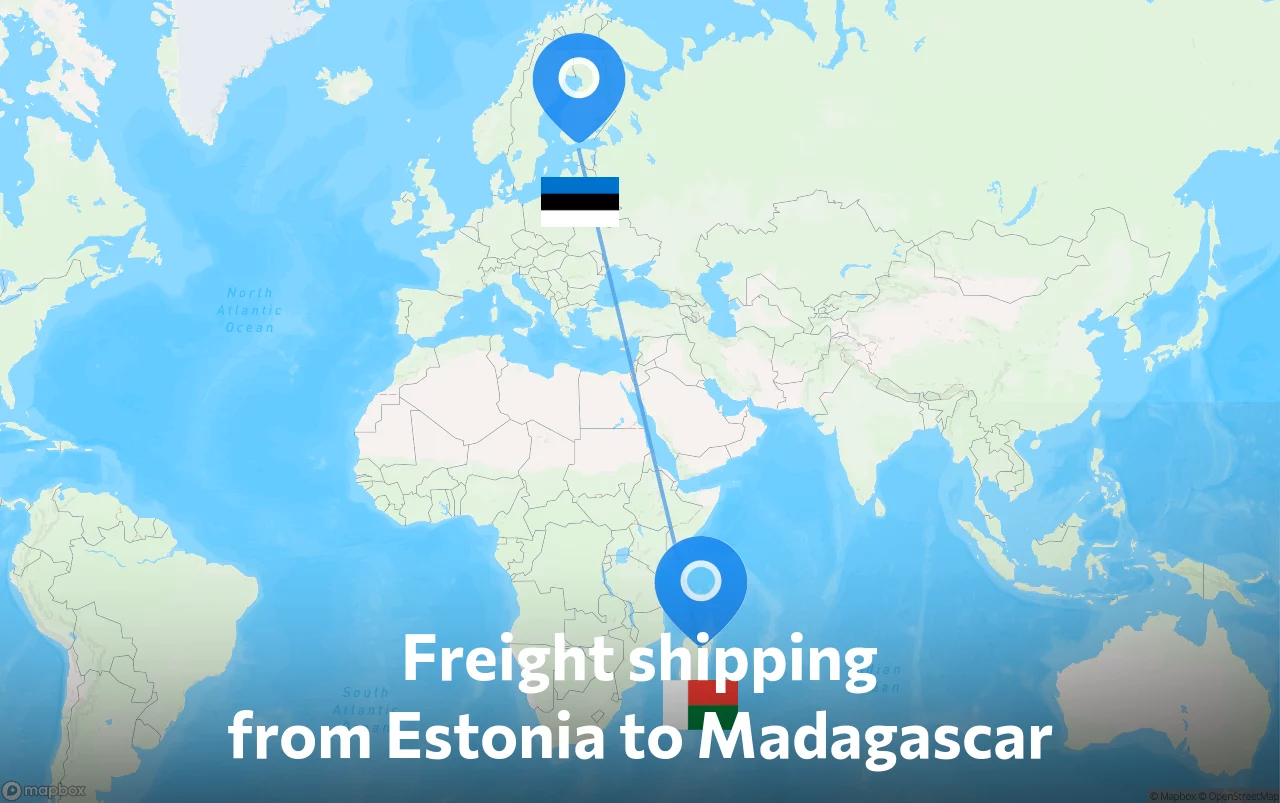 Shipping route from Estonia to Madagascar