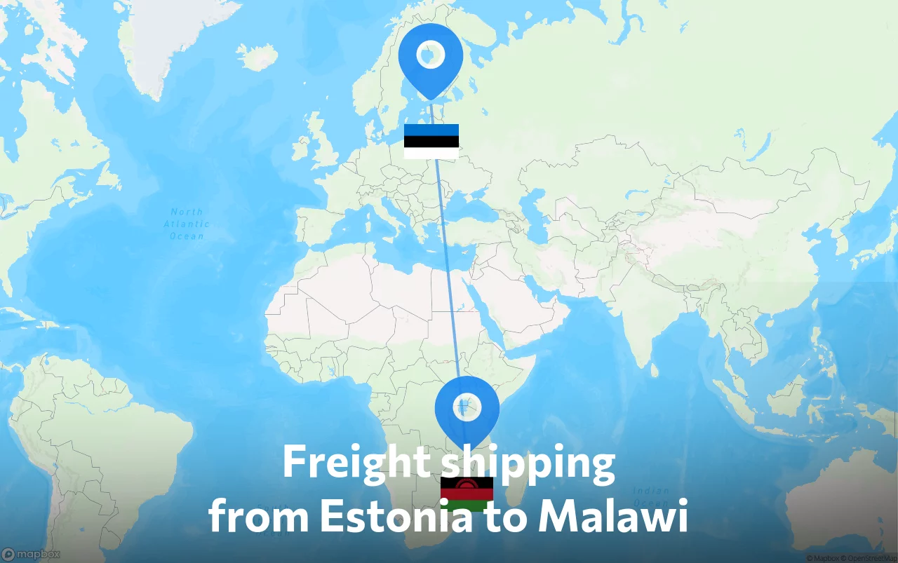 Shipping route from Estonia to Malawi
