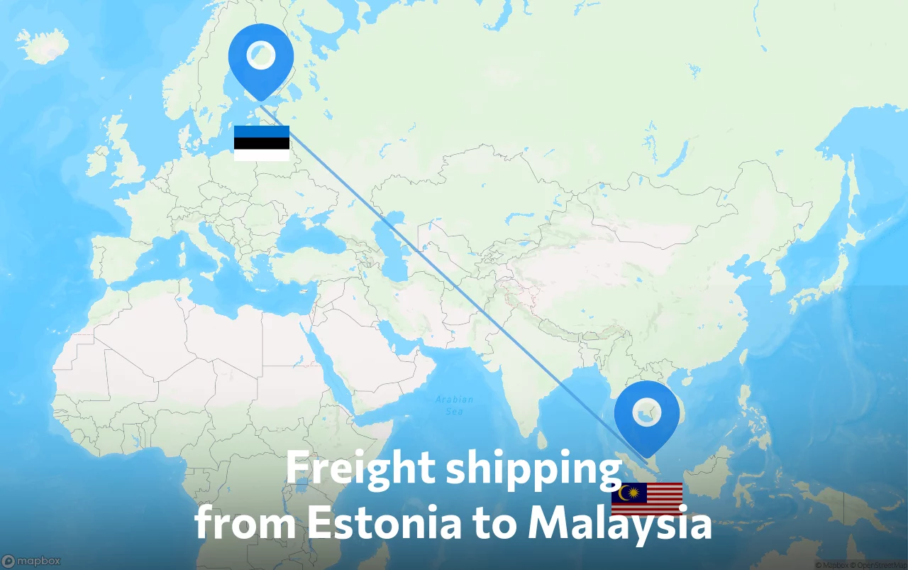 Shipping route from Estonia to Malaysia