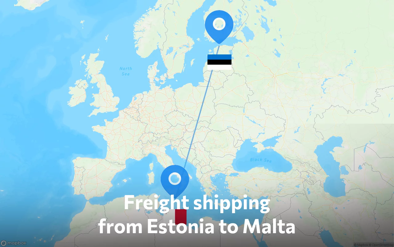 Shipping route from Estonia to Malta