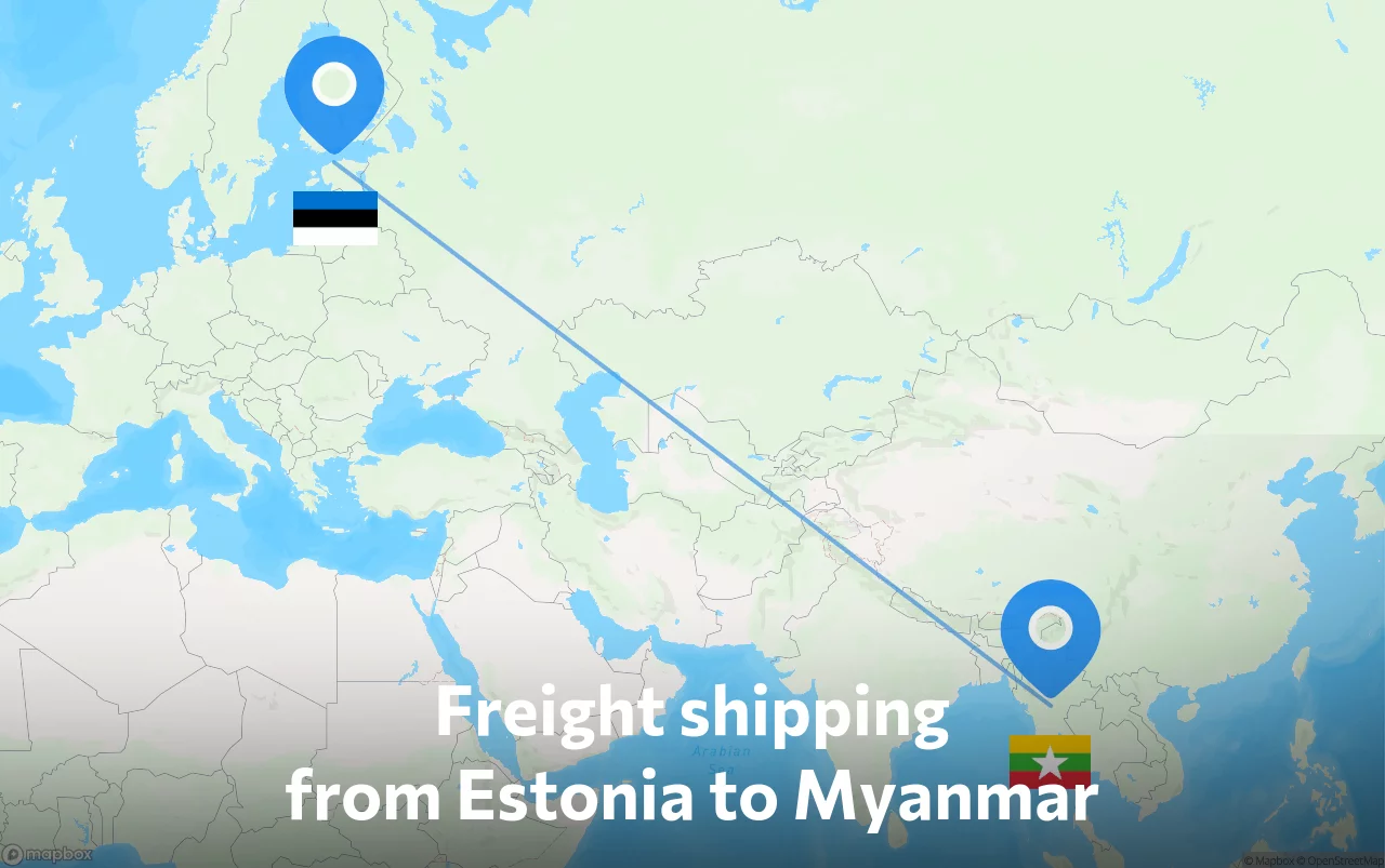Shipping route from Estonia to Myanmar