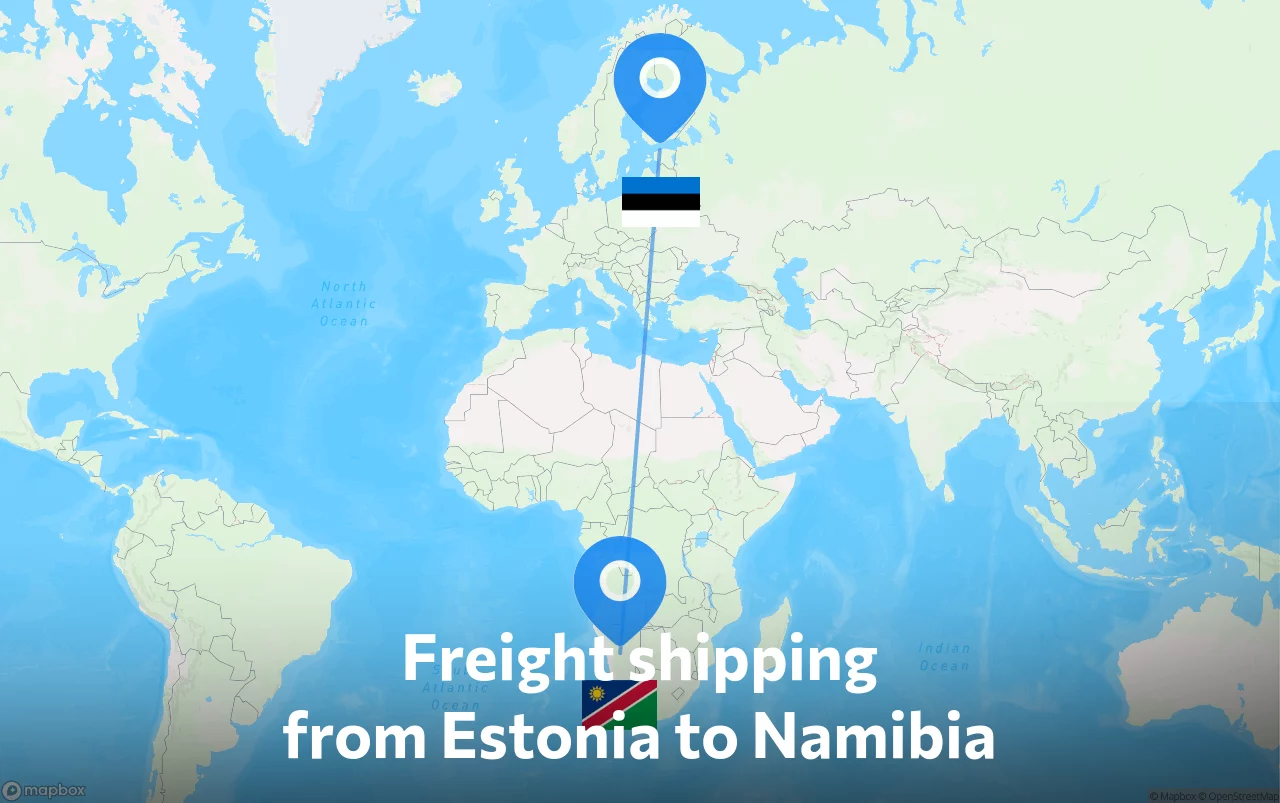 Shipping route from Estonia to Namibia