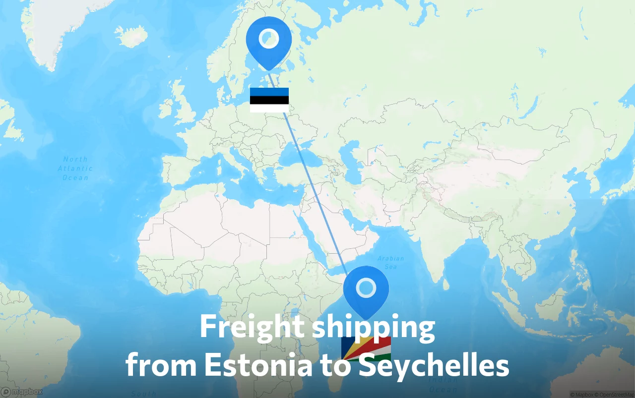 Shipping route from Estonia to Seychelles