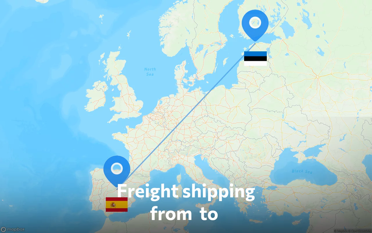 Shipping route from Estonia to Spain