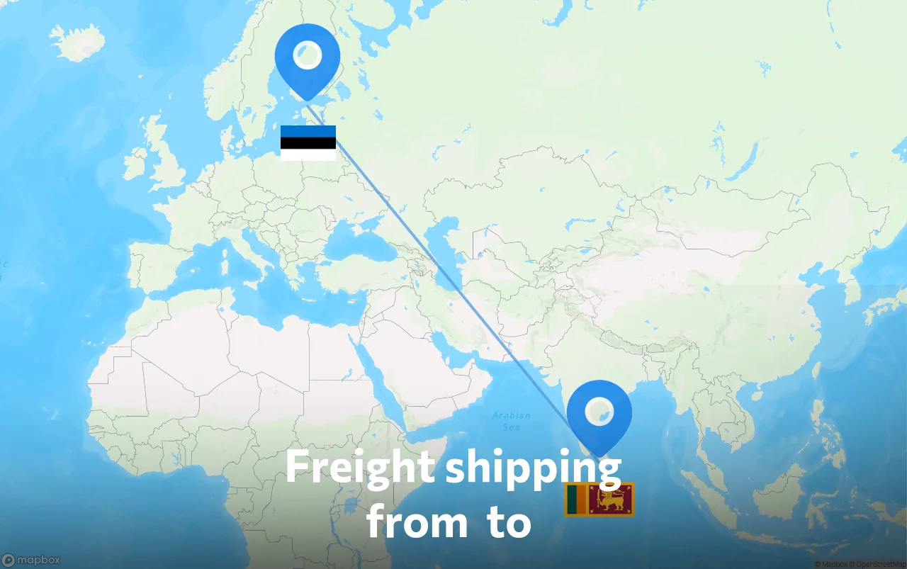 Shipping route from Estonia to Sri Lanka