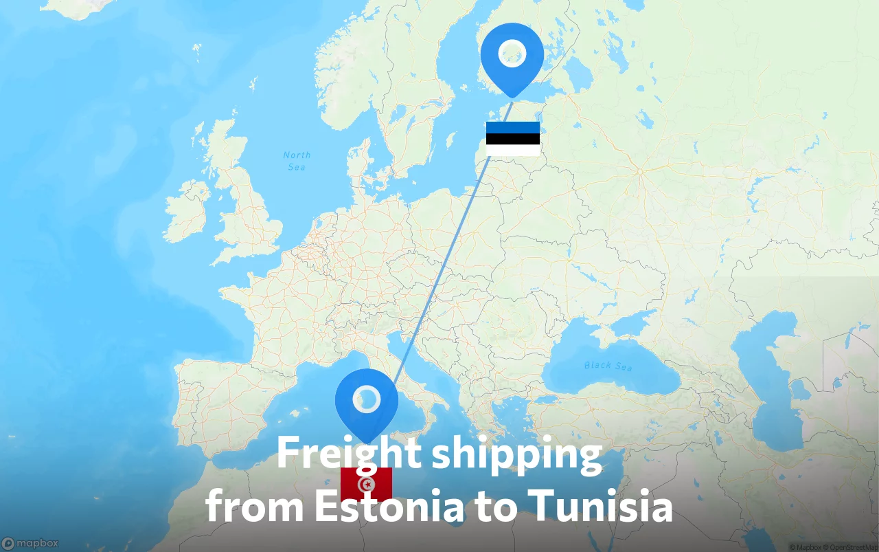 Shipping route from Estonia to Tunisia
