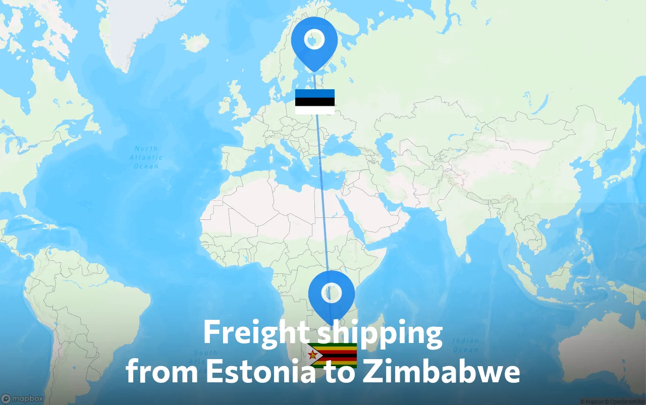 Shipping route from Estonia to Zimbabwe