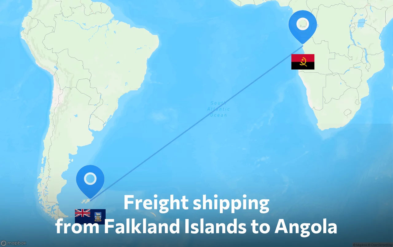 Shipping route from Falkland Islands to Angola