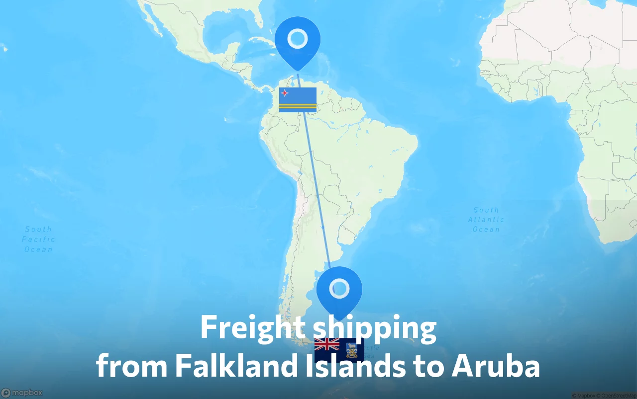 Shipping route from Falkland Islands to Aruba
