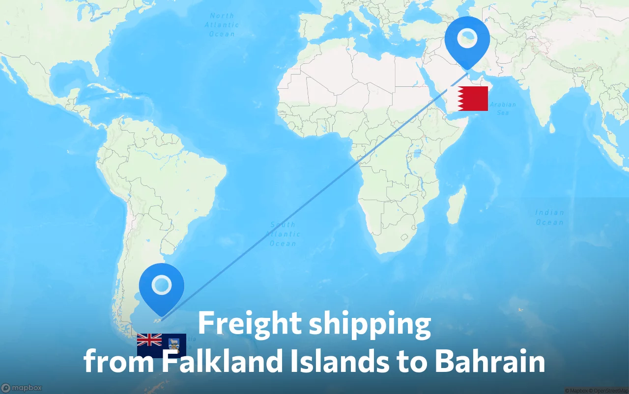 Shipping route from Falkland Islands to Bahrain