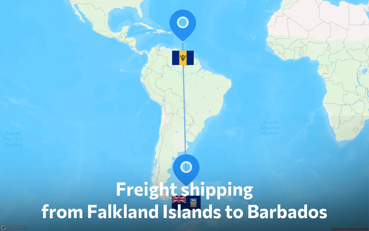 Shipping route from Falkland Islands to Barbados