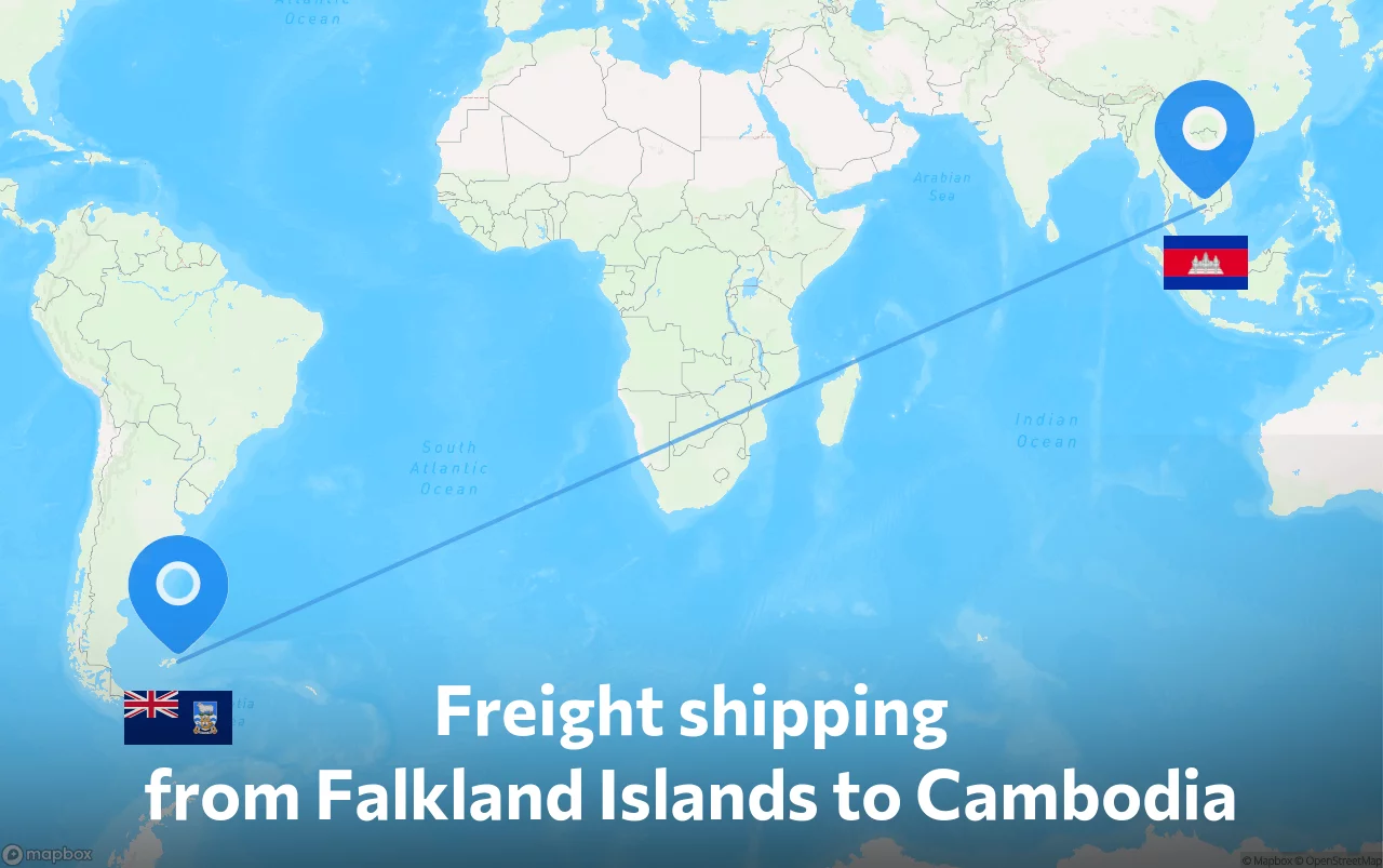 Shipping route from Falkland Islands to Cambodia
