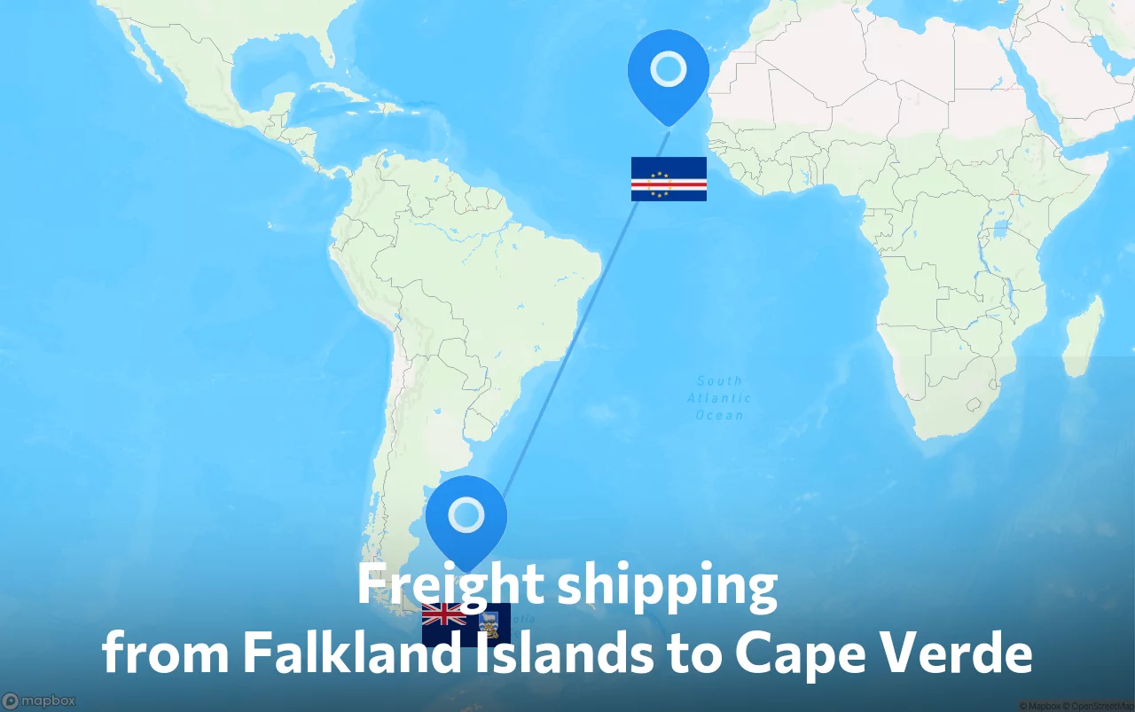 Shipping route from Falkland Islands to Cape Verde