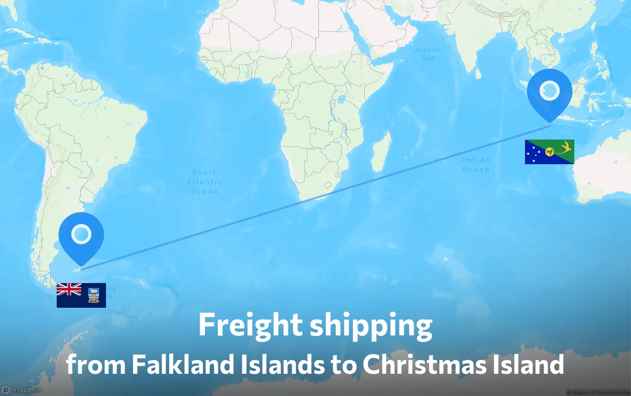 Shipping route from Falkland Islands to Christmas Island