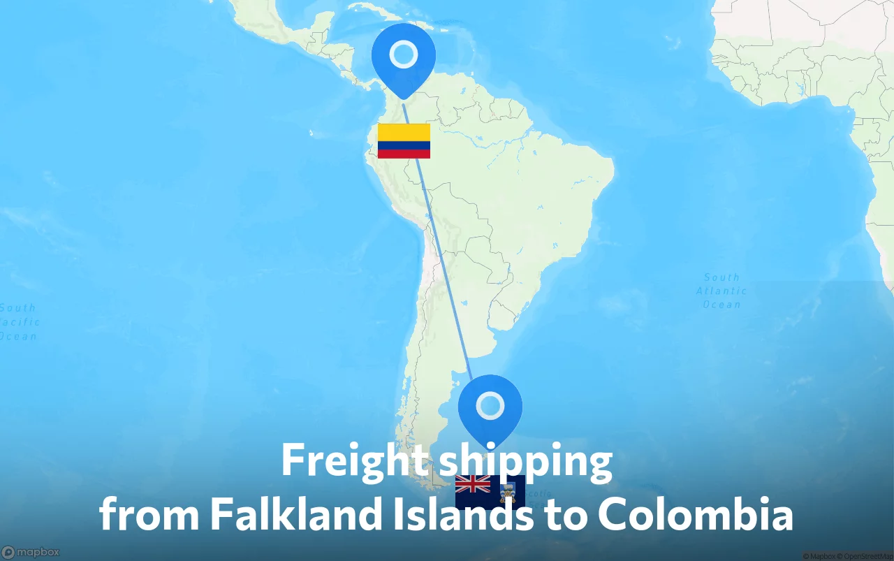 Shipping route from Falkland Islands to Colombia